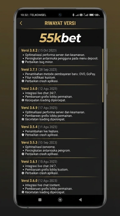 Riwayat Versi 55kbet untuk Pengguna Android