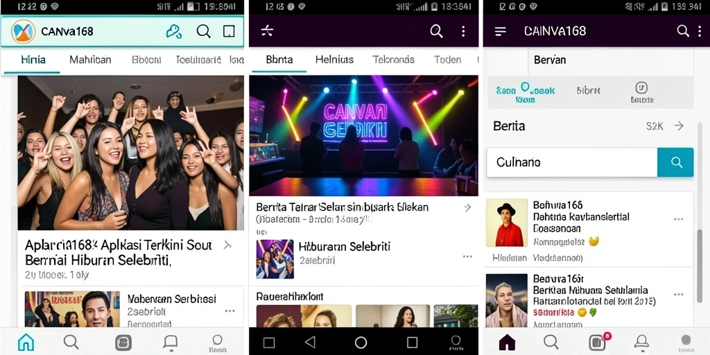 Antarmuka aplikasi CANVA168 dengan berita selebriti terbaru.