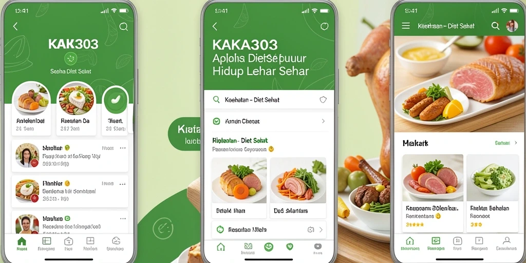 Tampilan antarmuka KAKA303 yang menarik untuk aplikasi Diet Sehat.