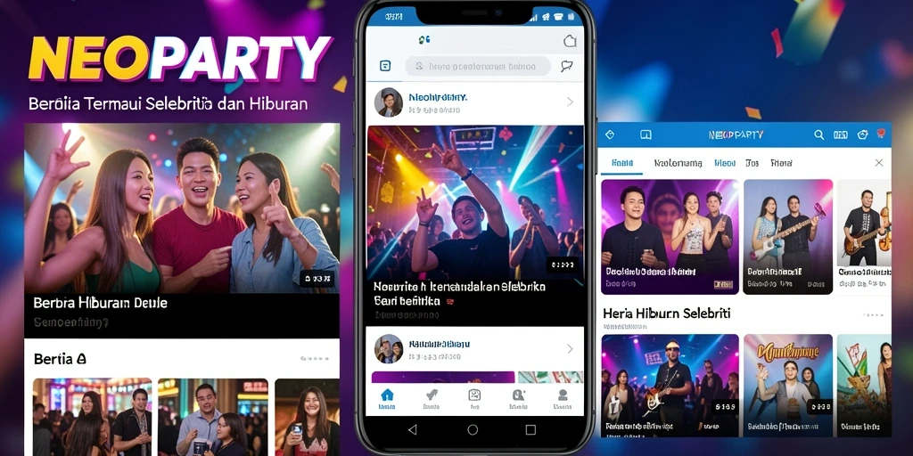 Tampilan antarmuka NEOPARTY dengan fitur berita selebriti yang menarik.
