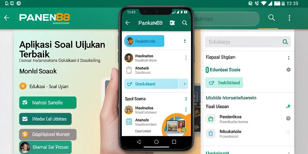 Screenshot antarmuka aplikasi PANEN88 menunjukkan beragam soal ujian.