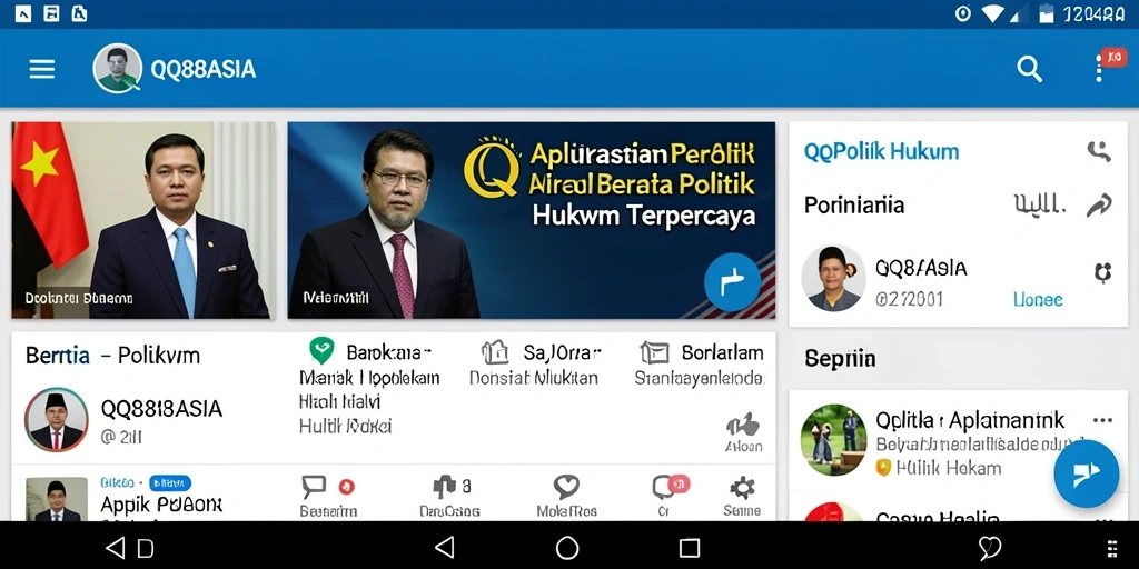 Antarmuka aplikasi QQ88ASIA untuk berita politik dan hukum.