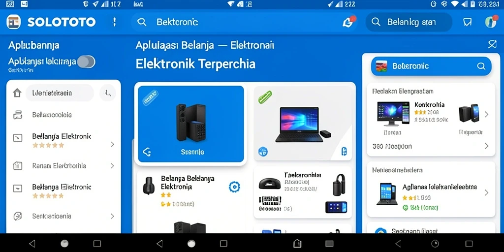 Antarmuka aplikasi SOLOTOTO menampilkan berbagai pilihan produk Elektronik.